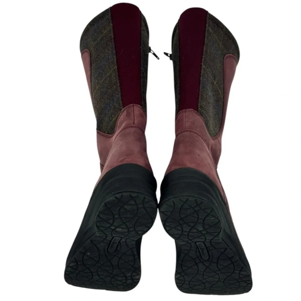 L.L. Bean North Haven Boots with Plaid Accents Burgundy Size 7